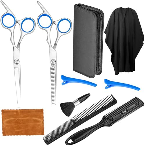 FEIGO Lot de 10 paires de ciseaux de coiffure, ciseaux de coiffure, ciseaux à effiler pour femme, homme, enfant, salon de coiffure familial