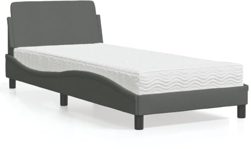 Mandloder Sängklädsel, Dover mörkgrå, 90 x 190 cm tygöverdrag, komfortskummadrass H2/H3, vågformsdesign, enkelsäng med ribbotten för sovrum