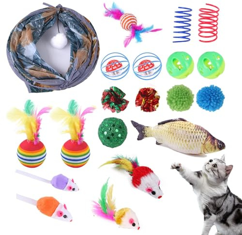 Set Giocattoli Per Gatti,Tunnel con Gatta, Campanelli e Palline | Giocattolo a Palla per Gatti - Per Di Piccola Media E Grande Taglia, Cuccioli, Per Casa E Soggiorno