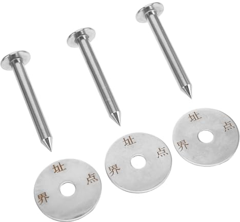 GARVALON 3 Set Set 3 Picchetti Metallici per Rilievi Topografici in Acciaio Inox 7 CM, Chiodi di Terra a Basso Profilo Disco, Marcatori da Giardino e Paletti per Misurazione Confini e