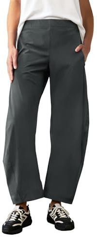 INFULEIMU Womens Elastic Waist Barrel Travel Pants Baggy Tapered Leg Ankle Hiking Pants with Pockets 2026, Grey, Large