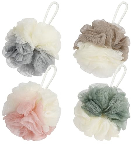 Alaoo badsvamp [4-pack] duschsvamp, 35 g dusch-luffabollar, peelinghandske, maska skummande duschsvampkropp, mjuk badborste, lätt stor peeling svamp