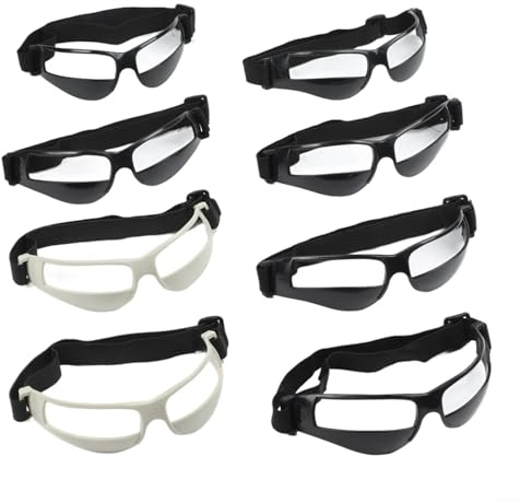 Lot de 8 paires de lunettes de dribble pour entraînement de basket-ball, lunettes de vision tête haute avec bande réglable pour jeunes joueurs, cadre en plastique pour la pratique du contrôle du