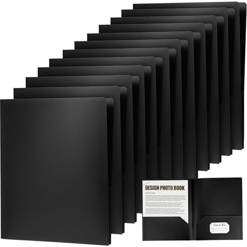 DOITOOL Lot de 12 Dossiers Noirs en Plastique avec Double Poche et Emplacement Carte de Visite, Organiseur de Documents Important Léger et Protecteur pour Bureau et École