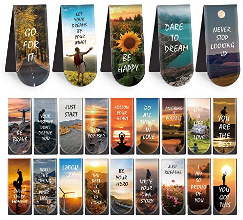 Magnetic Bookmarks, 46PCS Inspirational Slogan Nature Scenery Pattern Bookmarks, Encourage Yourself Book Mark for Book Lovers, Women, Man, Kids, Students, Teachers, School, Home(2.4 x 1 inch)