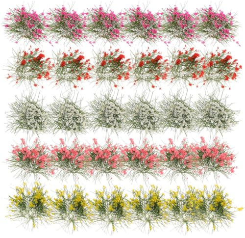 Yardwe 5 Pièces Grappes de Fleurs Miniatures 11x2 cm, Touffes d’Herbe Statique en Éponge et Plastique pour Modélisme Ferroviaire Diorama