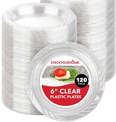 Stock Your Home 6-Inch Clear Plastic Dessert Plates (120 Pack) Flexible Disposable Clear Plates for Dessert & Appetizers, Crystal Clear Small Plates for Parties & Catering, Clear Plastic Party Plates