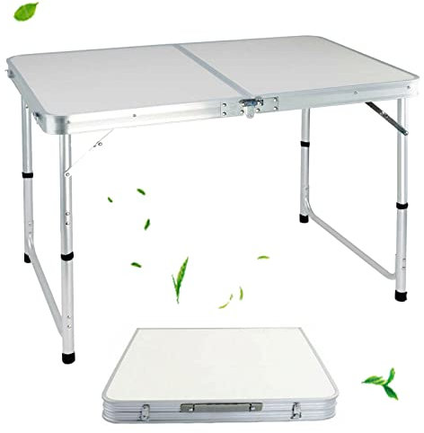 Rectangular Bedside Sofa Table with Carrying Handles, Compact Indoor Kitchen Dining Table Folding Trestle Table Lightweight 4ft (L120 x W60 x H70/62/55cm)