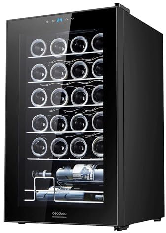 Cecotec Vinoteca 24 Botellas GrandSommelier 24000 Black. Compresor Silencioso, 5-18ºC, Control Táctil, Luz LED, Puerta Negra, Estantes Inox, Eficiencia Energética Clase G