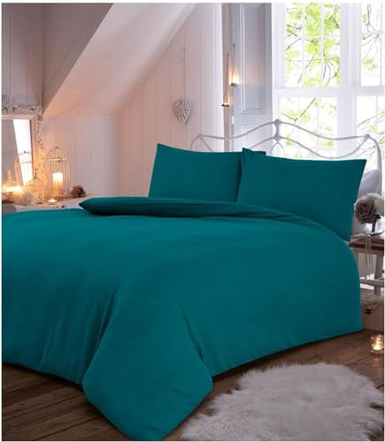 GC GAVENO CAVAILIA Thermal Warm Brushed Cotton Duvet Sets King Size Teal, Plain Dyed Flannel Bedding, Flannelette Quilt Cover Set