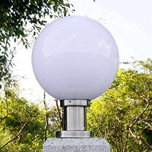 Globo Moderno Columna Luz Linterna Pantalla De Acrílico Blanco Lechoso Luces De Paisaje Luces De Calle Esféricas De Acero Inoxidable Aluminio Exterior Impermeable E27 Lámparas De Poste De Pilar,20