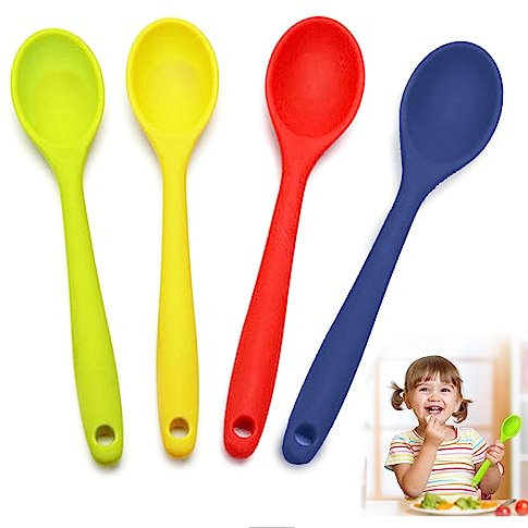 AWAVM 4 Pcs Silicone Spoon,Serving Spoon Nonstick Kitchen Cooking Spoon,Heat-Resistant Silicone Kitchen Utensil Set for Cooking Baking Mixing