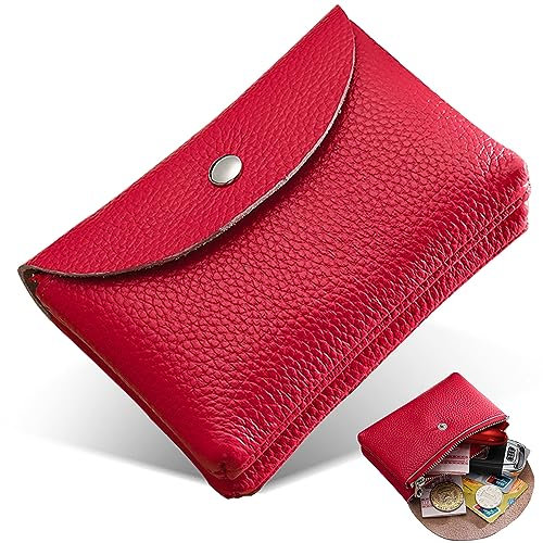 Sugeru Neue Portemonnaie Damen - Doppelschicht | Extra leicht & Weichem Geldbeutel Damen | Elegantes geldbörse Damen klein | Weichem Mini Geldtasche Damen mit Mehreren Fächern (Rot)