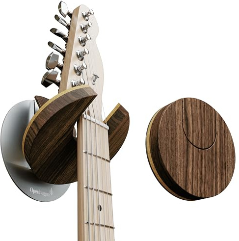World’s Only - Collapsible Electric Guitar Hanger and Wall Mount Bracket Holder for Electric Guitars and Basses - Danish Design - Space Saving - Wooden - Walnut Color - Scratch Proof (Walnut)