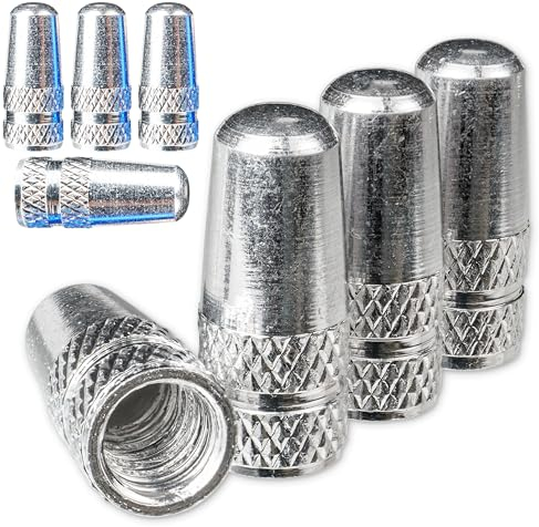 Fahrrad Ventil Kappen aus Aluminium, 8 Stück, in Silber, für Fahrradreifen mit Dunlop- und Presta Ventil, Ersatz Ventilkappen, Reifenventil Abdeckung Räder Reifen, Luftventilkappe Fahrradschlauch