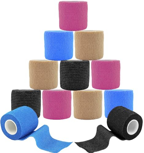 ANAMPION Selbstklebender Verband 12Rollen, 5cm x 4.5m Pflaster Rolle Verbandsmaterial, Elastische Binde Bandage Fixierbinde Haftbandage Selbstklebend für Sport (4-Farbe Mix)