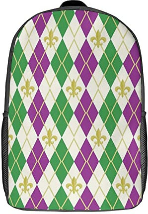 Mardi Gras Rucksack mit Argyle-Muster, 43,2 cm Schultern, Tagesrucksack, große Kapazität, Laptoptasche für Männer und Frauen, Siehe Abbildung, One size