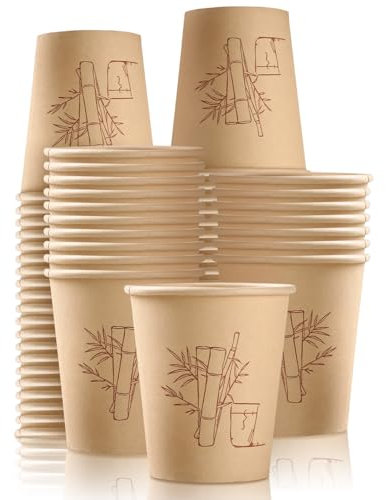 XIAQICA 100 Piezas Vasos de Papel Marrón 240 ml Vasos de Papel Kraft Ecológicos Compostables Biodegradables Sin Blanquear Vasos Cafe para Té y Bebidas Refrescantes Bebidas Calientes Frías