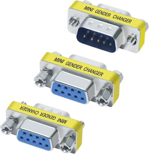 AYMBH 3 PCS DB9 Pin Serial Port Adapter Connector Set - Male to Male, Female to Female, Male to Female Gender Changers, RS232 9 Pin Data Transfer Coupler - Compact, Shielded, Universal Compatibility