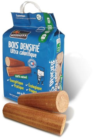 Générique Bois densifié 8 bûches Woodstock 12kg Trois Fois Moins encombrantes et Ultra denses
