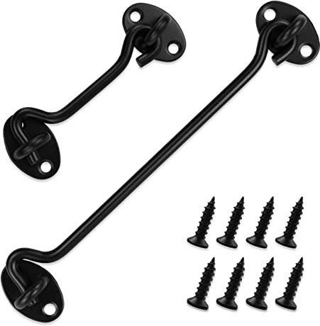 Gancho para tormenta de acero inoxidable, color negro mate, gancho para puerta y ojal, gancho para tormenta, gancho pequeño vintage, gancho para puerta, pestillo de puerta (100 mm + 200 mm, negro)