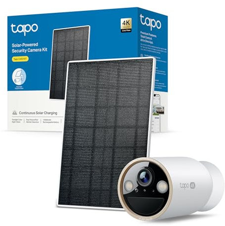 Tapo C460 KIT Caméra de Surveillance Extérieure 4K 8MP avec Panneau Solaire, Vision Nocturne Couleur Starlight, Wi-FI Dual-Band, Base Magnétique, Détection AI Gratuite, Batterie 10000mA