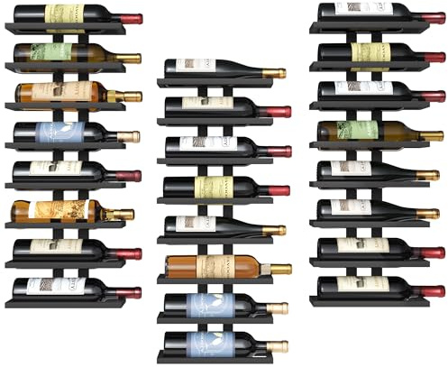 FAVOOSTY Botellero de pared 3pz, Botellero vertical, Estante para botellas con 8 niveles, 8 Botellas de Vino, Soporte para botellas, Estante de metal para botellas de vino, para comedor, bodega, Negro