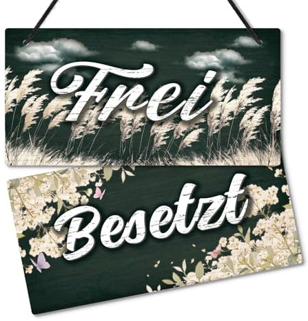 Putuo Decor Türschild Frei/Besetzt – Beidseitiges WC-Schild im Vintage Stil mit Gräsern und Blütenmotiv für Toilette Bad Büro