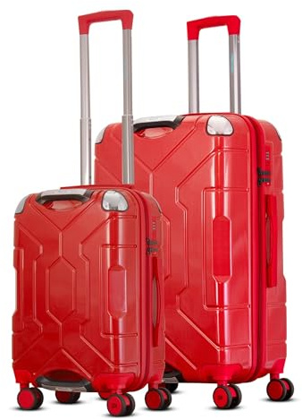 PREVEL Awenger Luggage Sets of 2 | 100% Polycarbonate Suitcase - Cabin (20 Inch) + Check-in (28 Inch) | Hard Shell 8 Spinner Wheels 360° Spinner | Lightweight & Durable Luggage | Water Repellent | Red