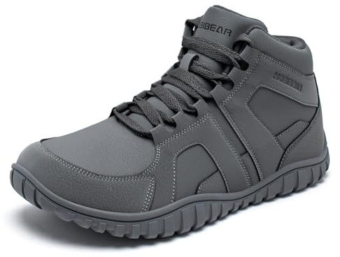 HOBIBEAR Barfußstiefel für Herren und Damen, breite Zehenbox, warme Knöchel-Sneaker, wasserabweisend, Winter-Outdoor-Schuhe, grau, 36.5 EU