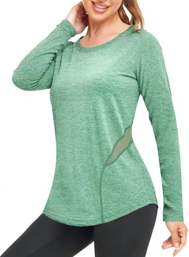 Wayleb Tee Shirt Sport Femme Manches Longues – Col Rond, Respirant et Séchage Rapide – Idéal pour Yoga, Fitness, Course