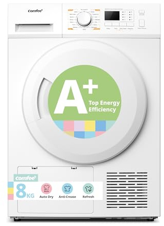 COMFEE' Freestanding Heat Pump Tumble Dryer,8kg Front Load, A+ Class, 16 Programmes, Auto-Dry,Anti-Crease,Refresh,White,CFG09EH80/W-UK