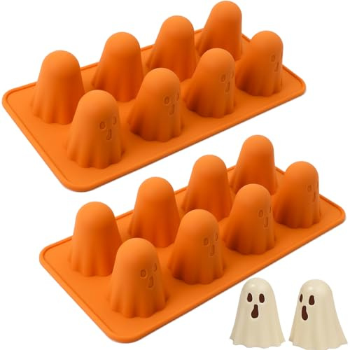 Kuatataty 2 stycken halloween silikonform choklad spöke 3D chokladform silikon isbitsformar non-stick spöken silikonformar bakning för gelé, godis, pudding, choklad, isbitar
