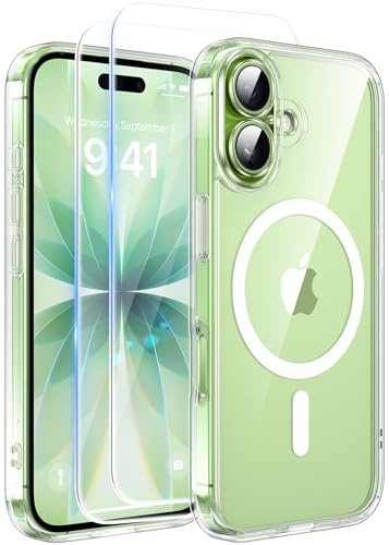 FLLAO Magnetica Cover per iPhone 17 e 2 Pellicole in Vetro Temperato, Custodia iPhone 17 Compatibile con Magsafe, Traslucida Opaca Posteriore Sottile Antiurto Protettiva Case, Trasparente