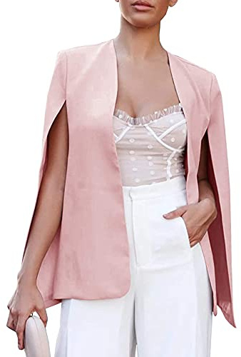 YIzdegg Kappa för kvinnor – delad ärm rockar öppen front övergångsjacka casual jacka rock arbetskläder dam blazer elegant formell kappa enfärgad kort blazer, bekväm axelväska, Rosa59, M