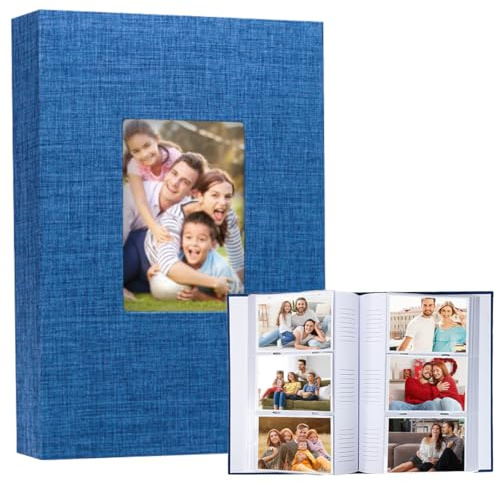 Album Photo 10x15 300 Pochette Horizontal Photos, Album photo avec Espace pour écrire et Fenêtre Avant, Couverture en Lin, pour Mariages, Enfants, Voyages, Famille, Bébé (Bleu,50 Feuilles/100 Pages)