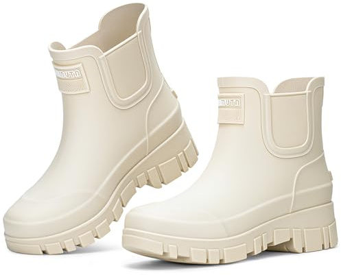 FOGOIN Wellies Boots Women Wellington Ankle Chelsea Waterproof Wide Anti Slip Rain Boots Outdoors Garden Walking
