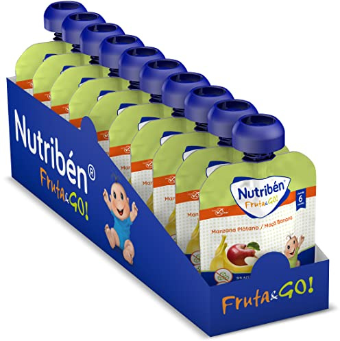 Nutribén Fruta & Go Manzana y Plátano Bolsitas Fruta Bebé +6 Meses, 10x90g
