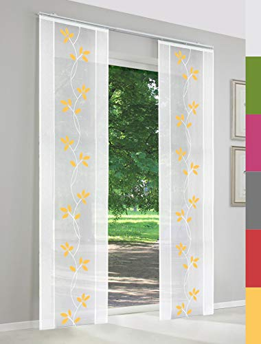 Schiebegardinen nach Maß, Straßburg, hochqualitative Wertarbeit, Maßanfertigung, Schiebevorhang, Raumteiler, Flächenvorhang, halbtransparent, inkl. Laufwagen (175cm Höhe x 60cm Breite/Gelb)