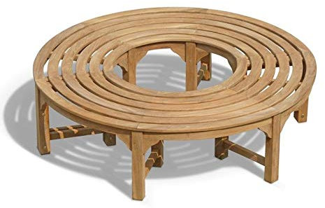 Teako Design S-Form Rundbank Baumbank Fermo wetterfest Teakholz massiv Außendurchmesser 200 cm, 360°
