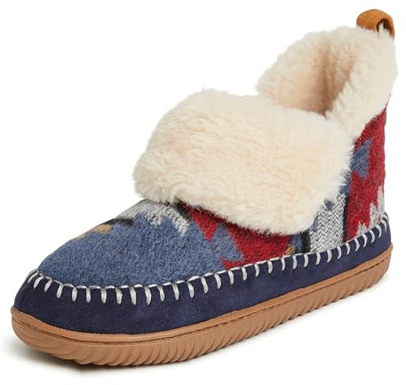 Dearfoams Women's Alpine Moritz Outdoor Arch Support House Shoe Bootie Slipper, Navy Multi, 9-10