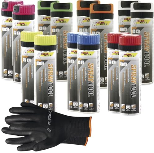 vasalat Markierungsspray Set - Markierspray Neon gelb, orange, blau, weiß, grün, pink, rot für schnelle und saubere Markierungen, 14 Stück