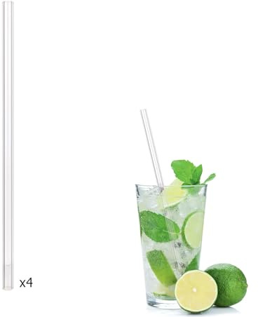 COOK CONCEPT - KV7287 Paille en Verre Réutilisable Lot de 4 avec Goupillon - Accessoire Art de la Table Pratique pour Fête et Événements - Taille 20 x 0,8 x 0,8 cm - Transparent-Gris