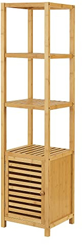 [en.casa] Mobile a Terra da Stoccaggio (AxLxP) 140 x 34 x 33 cm Organizzatore con Anta e 4 Ripiani - Mobile in bambù per Bagno