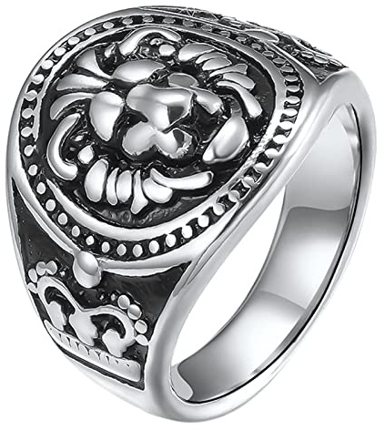 Flongo mäns ring män ringar sigillring bandring med lejonhuvud lejon huvud silver tumring smycken biker män accessoarer, Rostfritt stål
