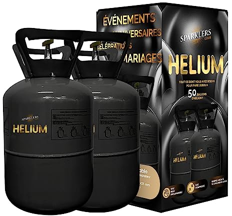 Elio 2 grandi bottiglie di gas di elio per 100 palloncini – Caramella usa e getta 0,80 m3 ideale per feste, compleanni, matrimoni e feste – Fai galleggiare i tuoi palloncini con SPARKLERS CLUB®