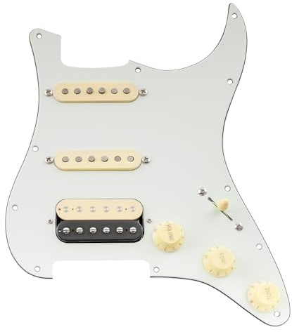 Musiclily Pro Auto-Split HSS Battipenna Precablato Pre-Wired Loaded Pickguard con Artec Alnico 5 Pickups per Chitarra Elettrica tipo Strato, 3 strati Aged White