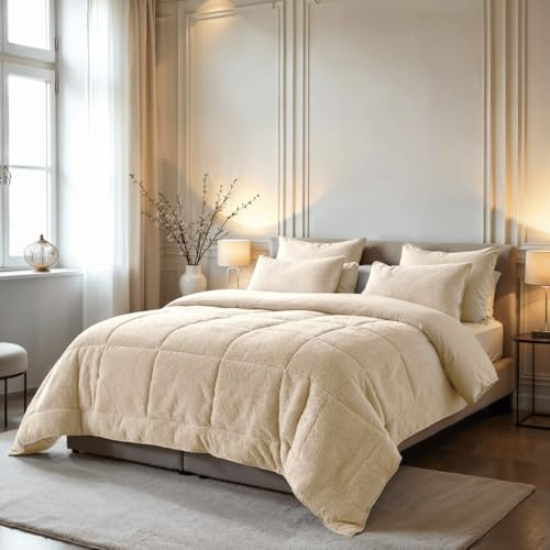 Zelesta Teddybed Ganzjahresdecke mit integriertem Teddybezug - Hypoallergen, leichte 300 g/m² Hohlfaserfüllung - maschinenwaschbar & trocknergeeignet - kein Bettbezug erforderlich