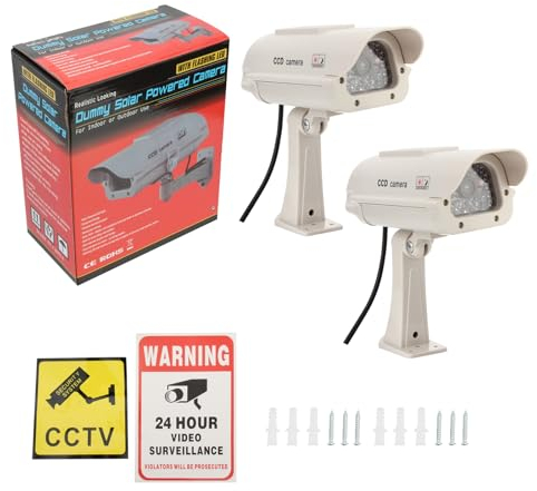 Madlife Garage 1pcs Dummy Solarbetriebene Kamera, Fake Kamera,Kamera Attrappe,Dummy Kameras,Blinkender LED,Wasserdicht,Überwachungskamera Solar,Verwendung im Innen- und Außenbereich (1)