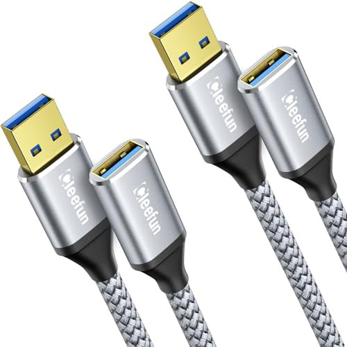 CLEEFUN USB 3.0 Verlängerung Kurz 0,5M 2Stück, 5Gbps A auf A Extender mit Premiun Nylonkabel und Aluminiumgehäuse für Kartenlesegerät,Tastatur, Drucker, Scanner, Kamera, USB Hub usw